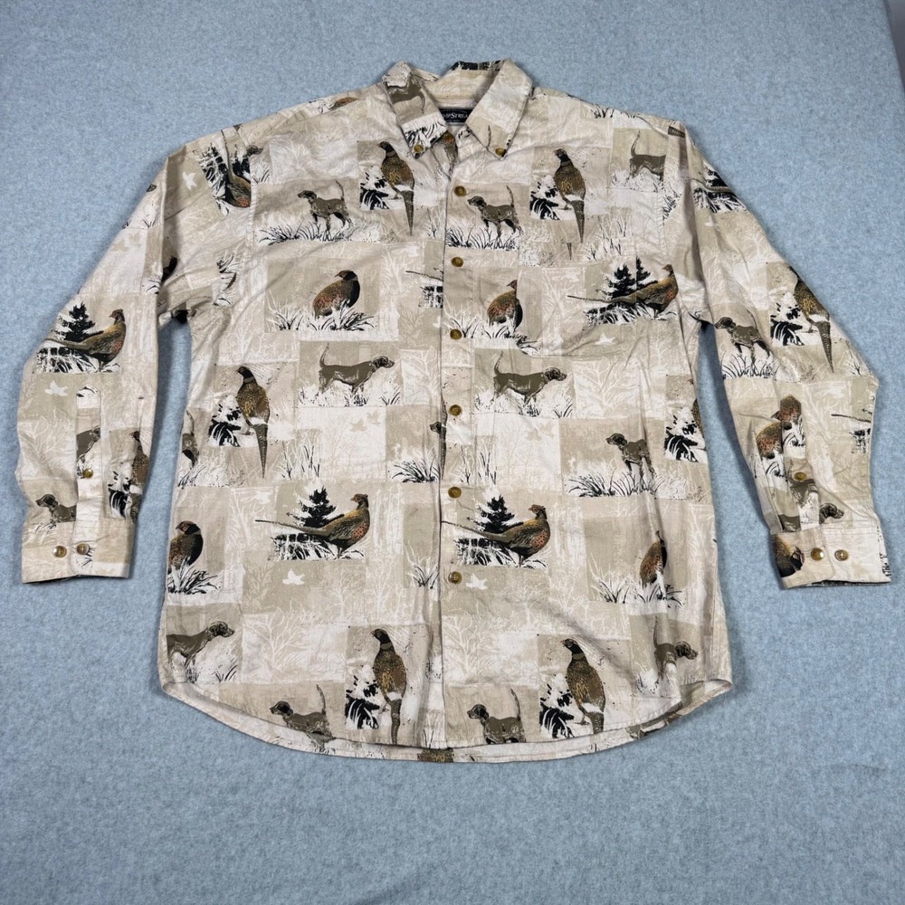 Field & Stream Large Pheasant Hunting GSP Dog Print Cotton Button Down Shirt